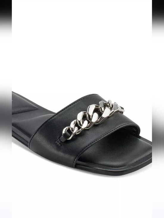 Dkny Shoes - DKNY NEW IN BOX BLACK FLAT SLIDE SANDALS W/SILVER CHAIN